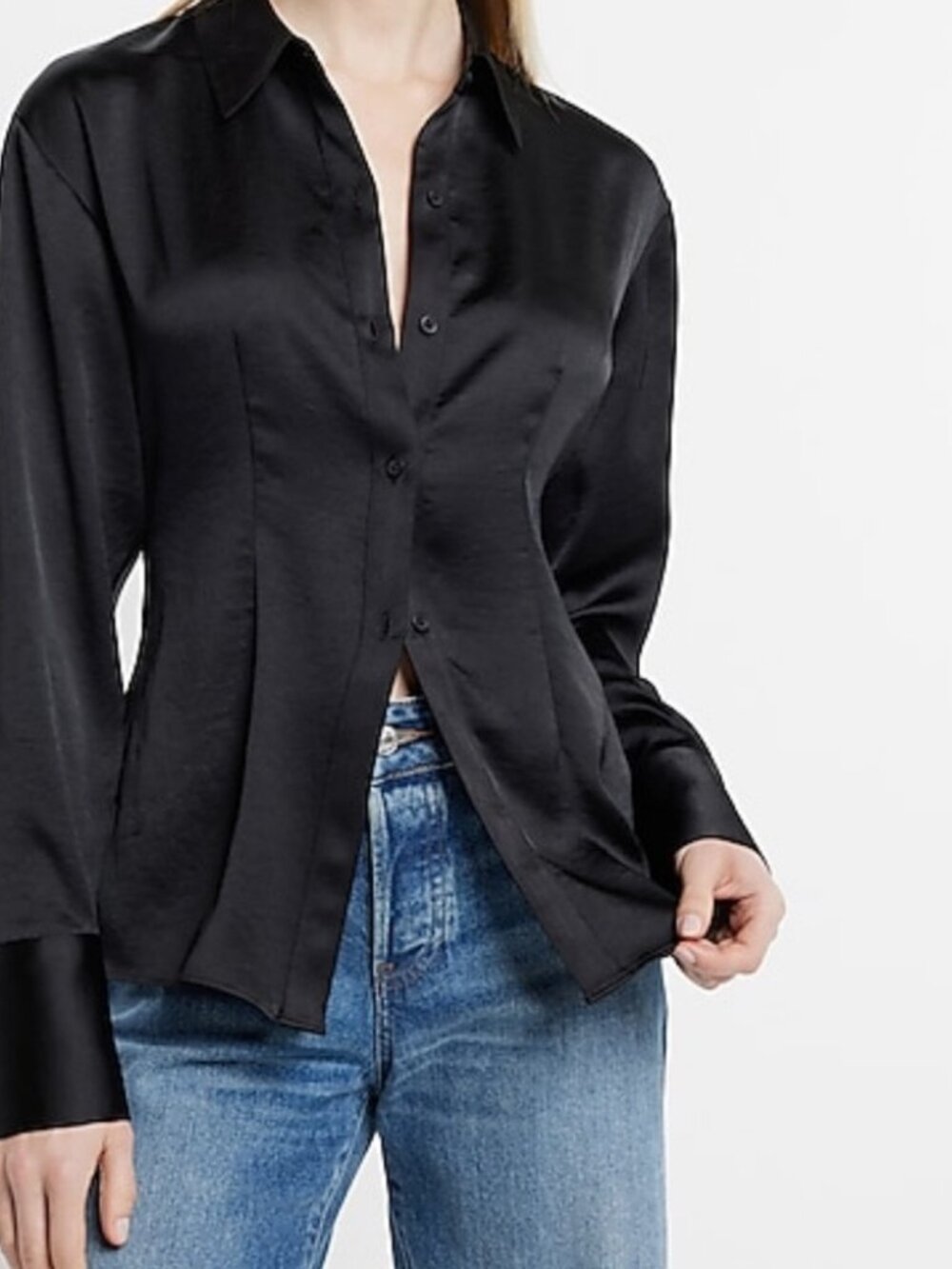 Express Satin Split Front Slim Portofino Shirt S